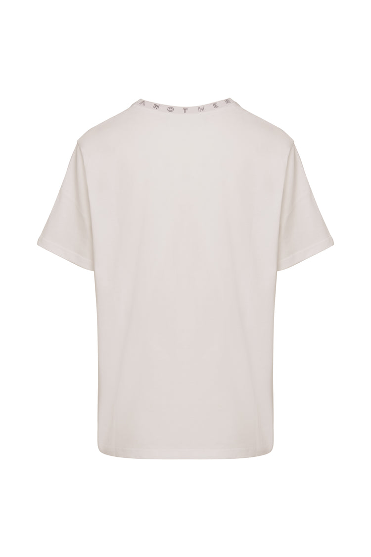 Unisex White Sustainable Recycled cotton Signature T-Shirt Back View Crystal patches Women